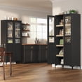 thumbnail image 3 of Tall Storage Cabinet with Glass Doors, 63" Height, Adjustable Shelf, Light Oak Wood, Multi-Purpose Organizer for Kitchen Pantry and Bathroom Black, 2 Doors with Glass, 3 of 9