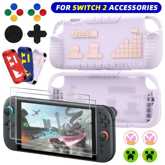 Silicone Protective Case for Nintendo Switch 2, Screen Protector, Heightened Button Cover