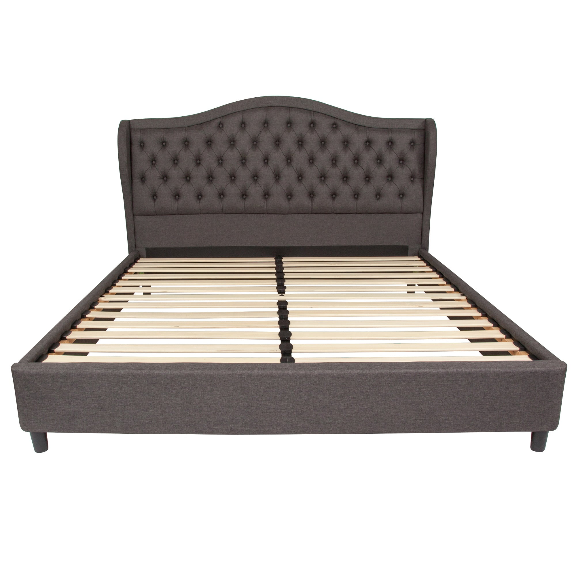 88" Dark Gray Upholstered Platform Bed with Arched Top Wingback Headboard King Size Walmart