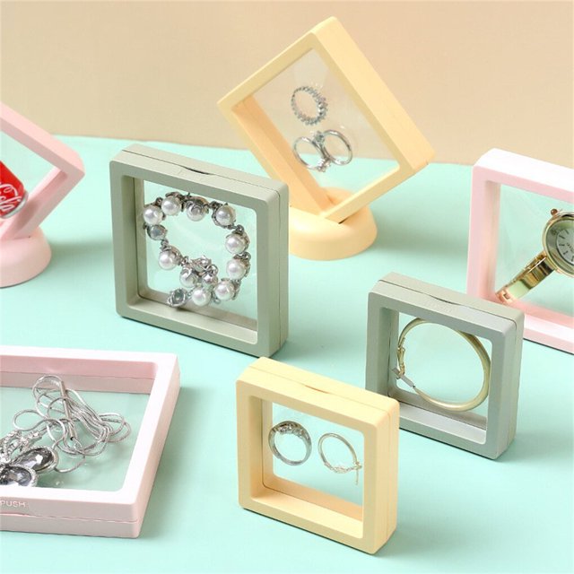 pitrice Transparent PE Film Jewelry Box Rings Necklace Storage Colorful Protect Stand Multifunctional Presentation Display Case L Pink