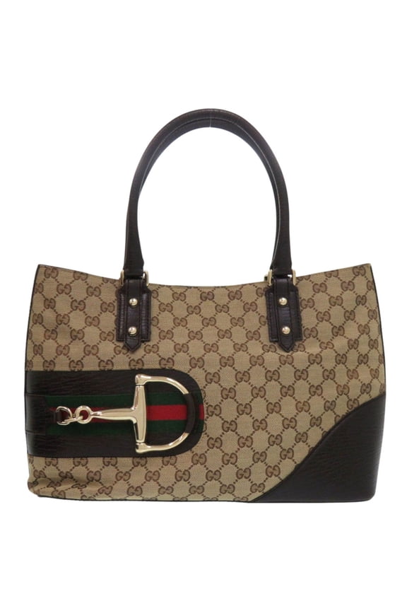 Pre-Owned Gucci Horsebit tote bag, Sherry line 137385, gold hardware, GG...