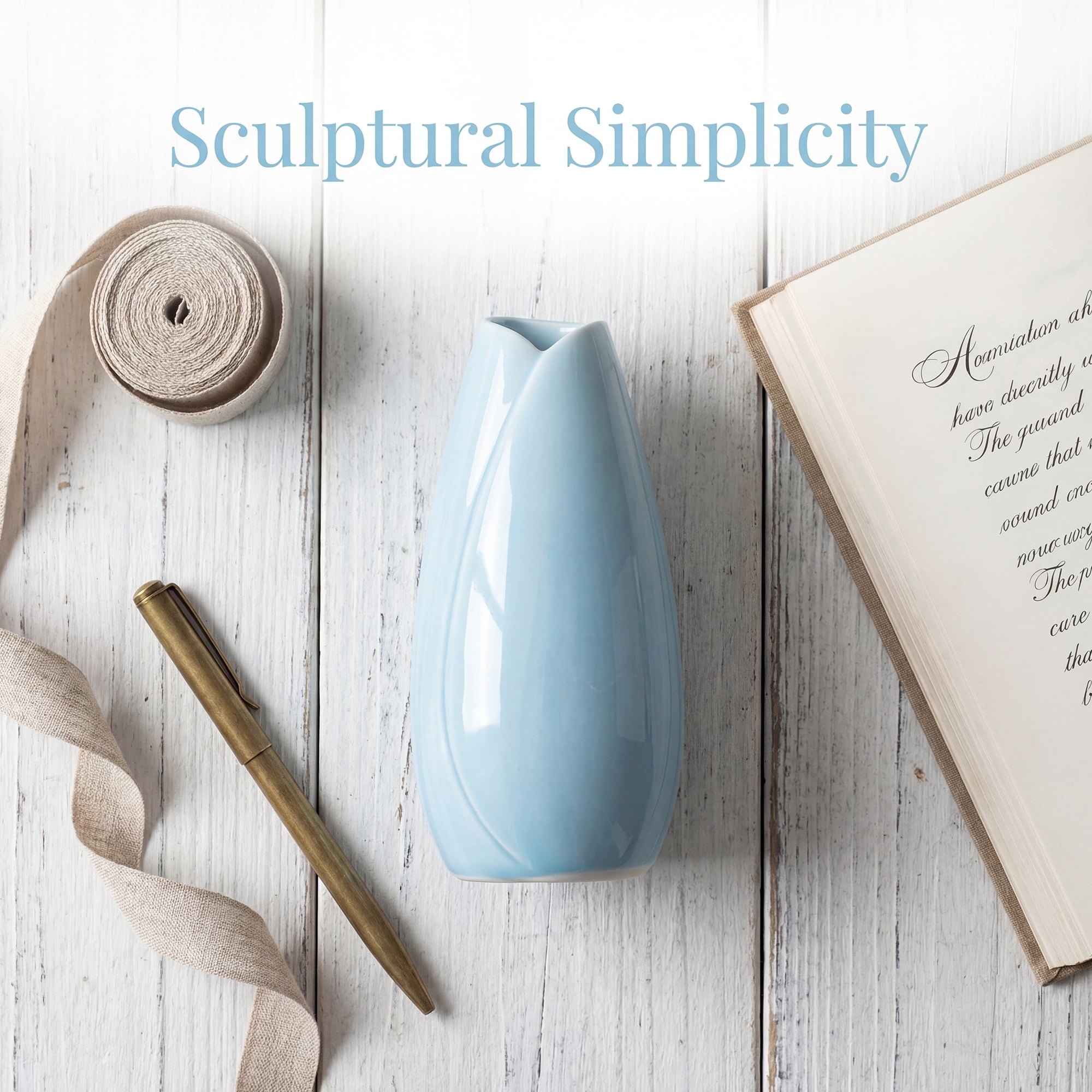 Unique Bargains Modern Matte Ribbed Decorative Flower Vase for Desktop & Bathroom Blue