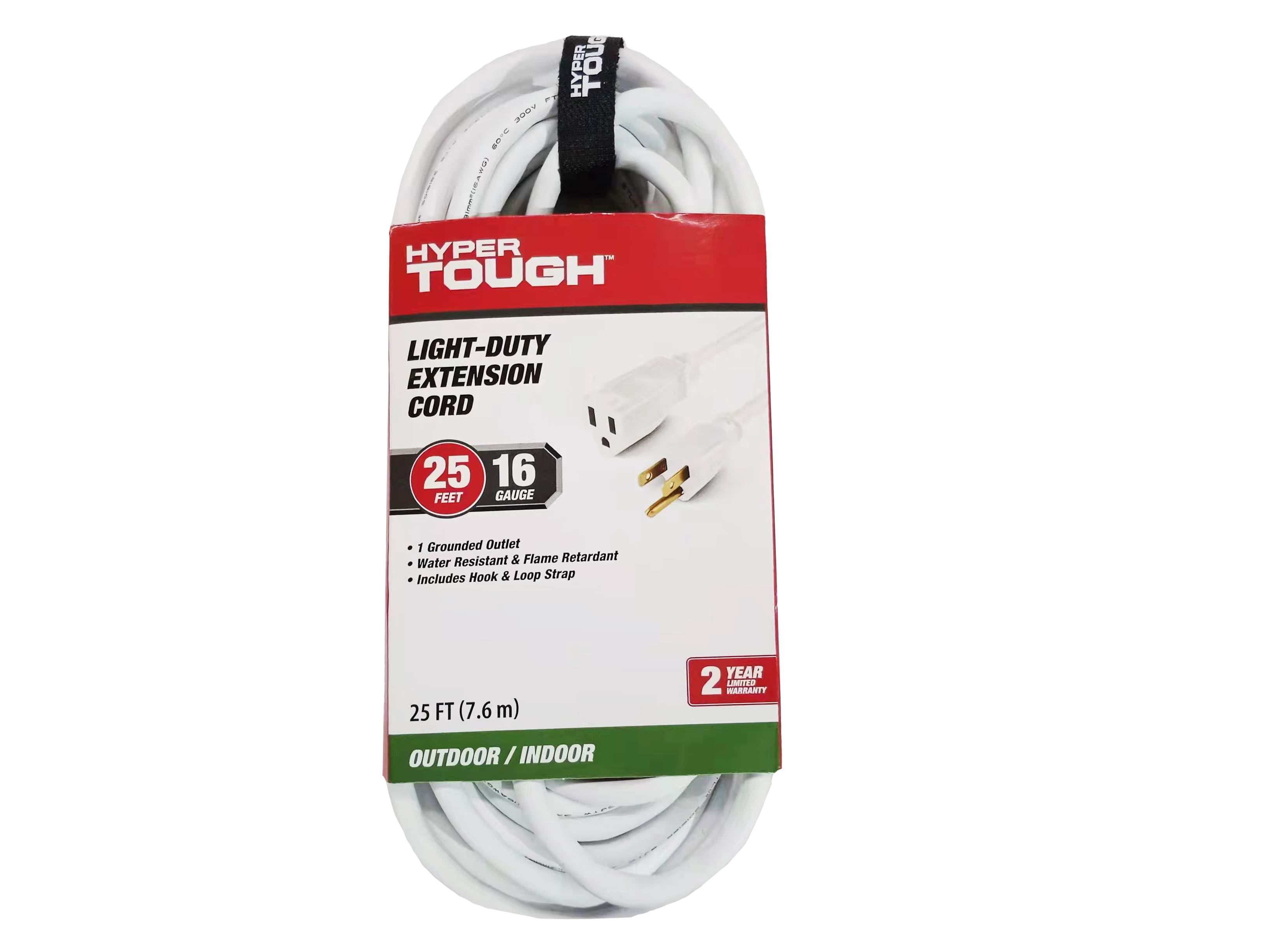 (5 pack) Hyper Tough 25FT 16AWG 3-Prong White Single Outlet Outdoor Extension Cord, 125V 13A