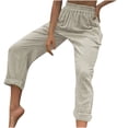 thumbnail image 4 of Idoravan Women's Plus Size Pants Clearance Womens Fashion Casual Solid Color Split Mid Waist Loose No Belt Elasticity Wide Leg Long Pants, 4 of 6