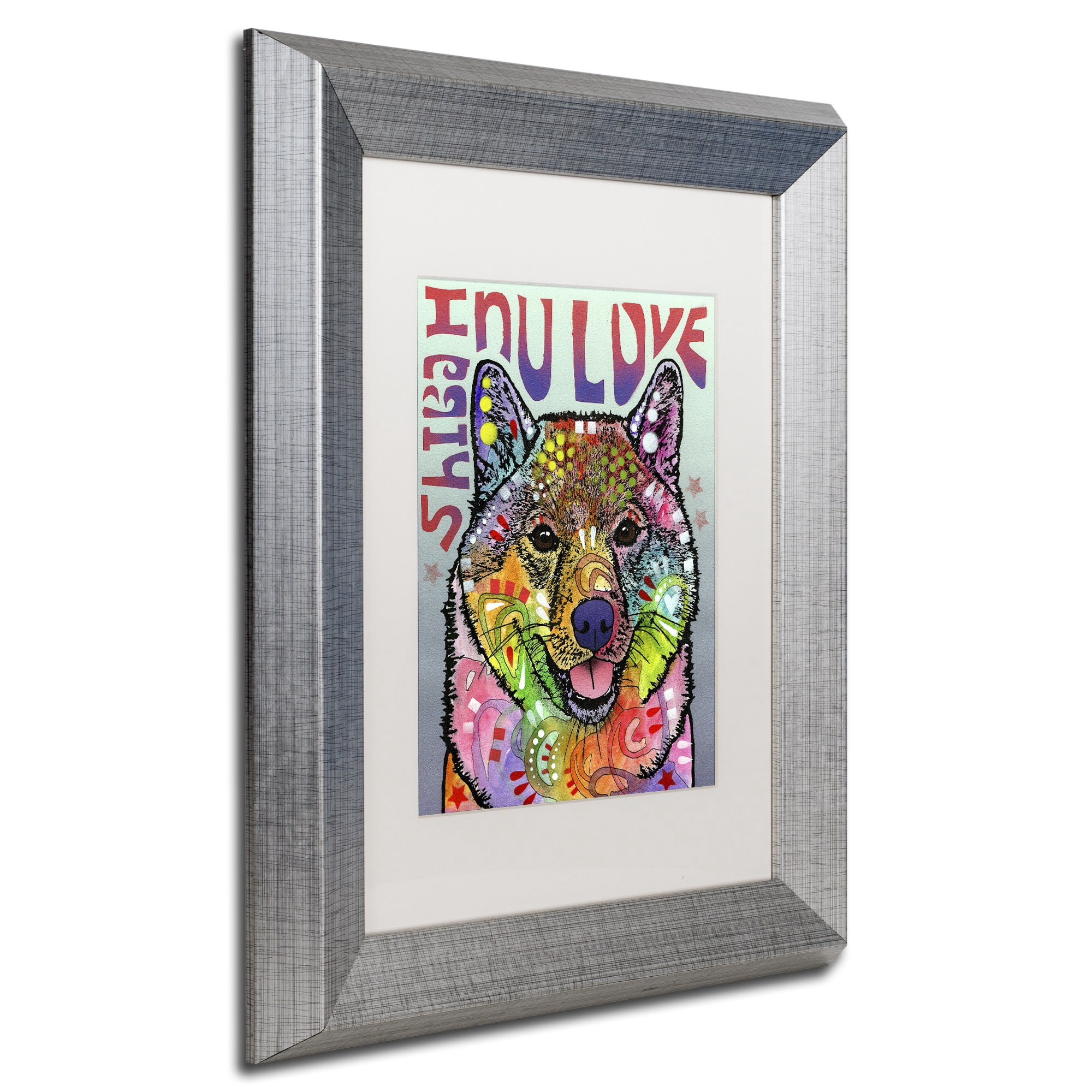 Trademark Fine Art 'Shiba Inu Luv' Canvas Art by Dean Russo, White Matte, Silver Frame