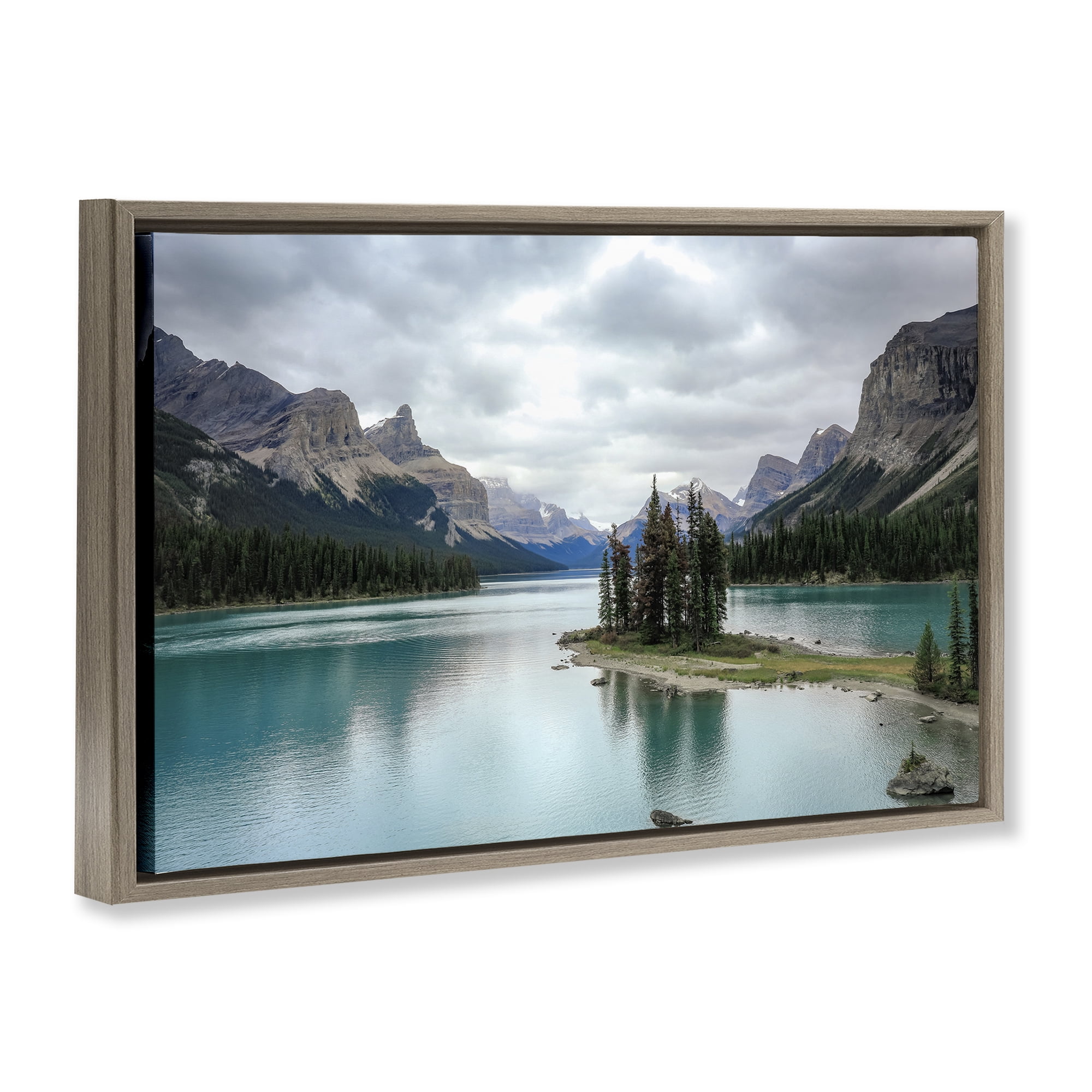 Stupell Industries Peninsula Vast Lake View Landscape & Nature Photography Brown Floater Framed Canvas Art Print Wall Art, 31 x 21