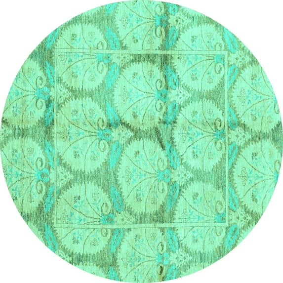 Ahgly Company Machine Washable Indoor Round Oriental Turquoise Blue Traditional Area Rugs, 8' Round