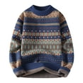 thumbnail image 4 of DHFJKG Mens Vintage Fair Isle Knit Sweaters Thickened Loose Fit Crew High Neck Long Sleeve Knitted Pullover Warm Fall Winter Comfort Jumper Tops, 4 of 4