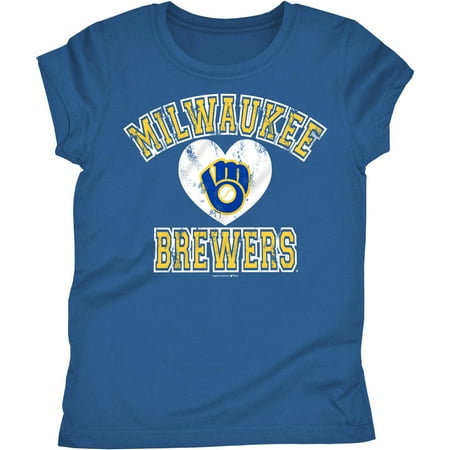 Milwaukee Brewers Mlb Pool - MLB Milwaukee Brewers Girls Short Sleeve Team Color Graphic Tee