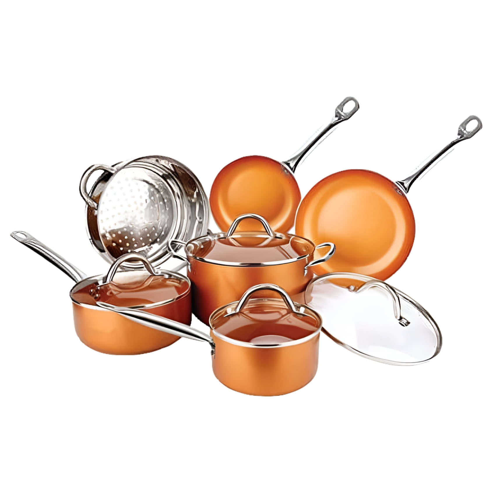Copper Pan 10-Piece Luxury Induction Cookware Set Non-Stick, 21.5 x 11.5 x 11 inches Light color
