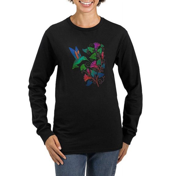 CafePress - Rainbow Hummingbird On Trumpet Vine Women's Long S - Women's Long Sleeve Graphic Tee Casual Fit