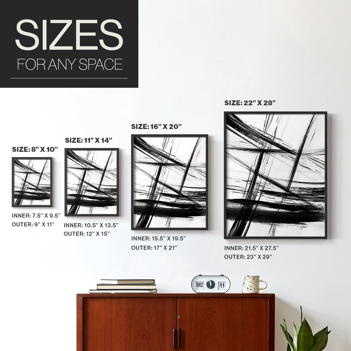 Organic Strokes in Black Solid Wood 8 x 10 Framed Print