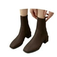 thumbnail image 4 of Aihuaihua Women Ankle Boots Sock Booties On Ankle Boots Block Heel Square Toe Splicing Dress Sock Booties Black/Brown/Khaki Boots for Women, 4 of 6