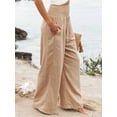 thumbnail image 3 of Women Pants Wide Leg High Waisted Palazzo Pants Summer Flowy Beach Lounge Casual Trousers with Pockets Khaki M, 3 of 5