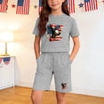 thumbnail image 2 of Boys Patriotic Eagle Flag Print 2 Piece Outfit Set, 4th of July Short Sleeve T-Shirt and Shorts Casual Summer Clothes for Kids, Gray,Size 13 T, 2 of 9