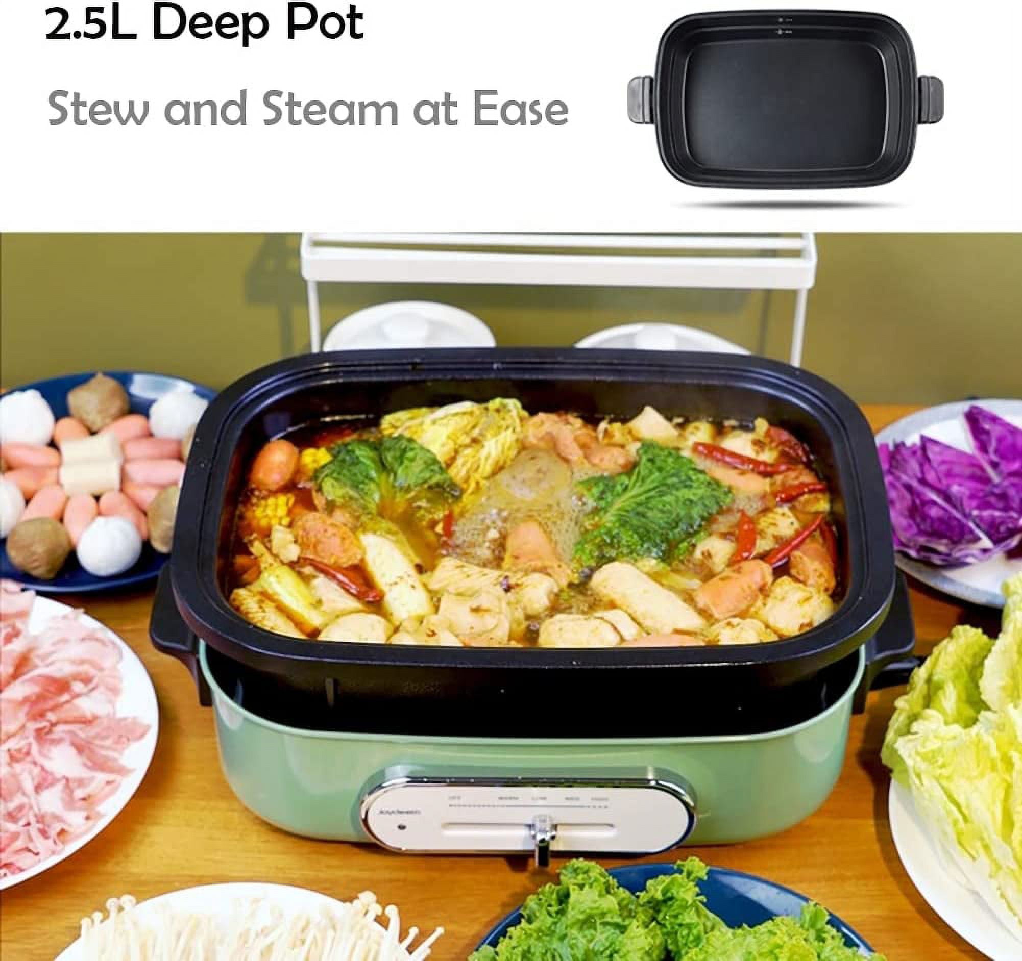 Joydeem 4 in 1 Multifunctional Cooking Pot JD-3702W, Compact Hot Plate for  Hot Pot Indoor Grill and Takoyaki, Suitable for 3~5 people, Multi
