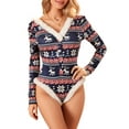 thumbnail image 1 of Gupgi Combinaison de Noël pour Femmes une Pièce Pyjama à Manches Longues Col en V Flocon de Neige Imprimé Élan, 1 of 9