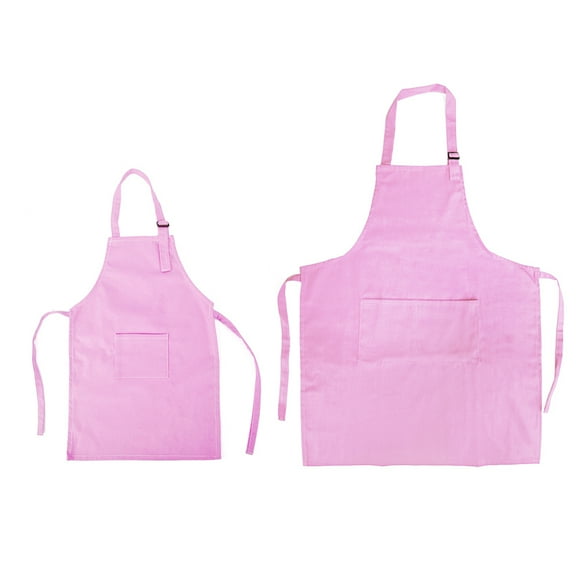 Opromo Colorful Cotton Canvas Kid's & Adult's Aprons with Pocket, Artist Apron & Chef Apron in Set (Light Pink, 25"L x 21"W/29"L x 24"W)