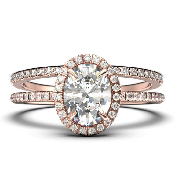 Bridal Ring Set Art Deco 2.25 Carat Oval Cut Diamond Moissanite Engagement Ring, Wedding Ring in 925 Sterling Silver With 18k Rose Gold Plating, Promise Ring, Anniversary Gift