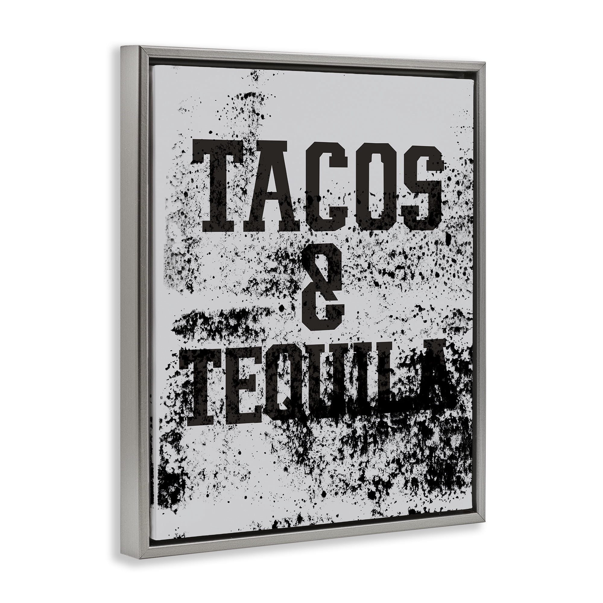 Stupell Industries Tacos & Tequila with Splatter Food & Beverage Painting Gray Floater Framed Canvas Art Print Wall Art, 17 x 21
