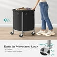 thumbnail image 4 of MX-29-Gallon (110 L) Laundry Basket with Wheels, Rolling Round Heavy-Duty Laundry Hamper Cart with Steel Frame and Removable Bag, 2 Locking Wheels, Ink Black and Metallic Silver, 4 of 5
