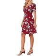 thumbnail image 4 of INSPIRE CHIC Women's Floral Print Dress Casual Ruched Short Sleeve V Neck Sundress XL Red, 4 of 5