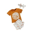 thumbnail image 3 of Hirigin Newborn Infant Here Comes The Sun Baby Girl Outfit Letter Print T-shirt Floral Shorts Headband 3Pcs Summer Clothes Set, 3 of 6