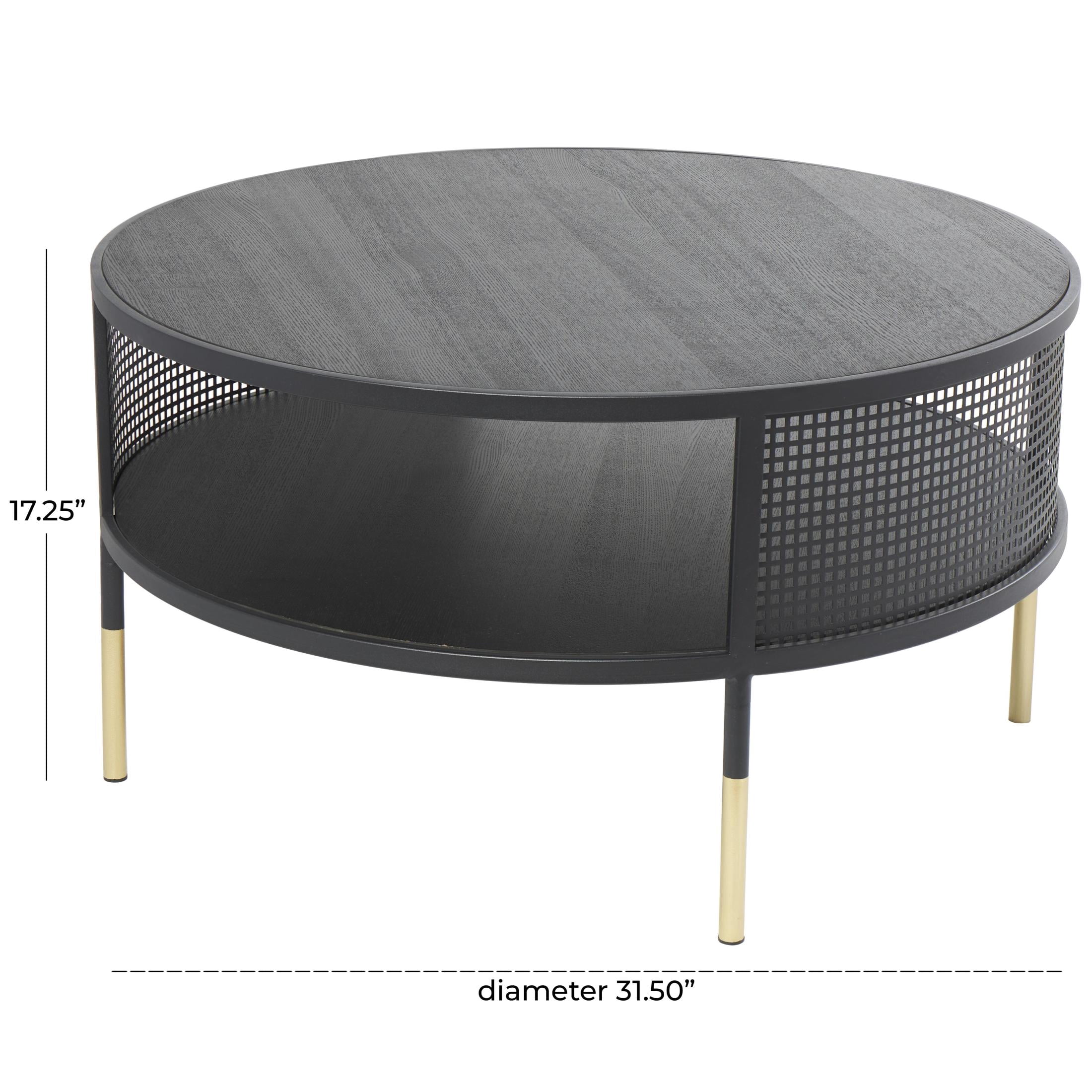 DecMode 32" x 17" Black Metal Open Grid Frame Geometric Coffee Table with Gold Legs, 1-Piece