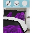thumbnail image 4 of Quilts Full Size Bedding Set, Purple Rose Lightweight Quilted Comforter, Abstract Spring Flowers Vintage Black Soft Reversible Bedspread Coverlet with Pillow Covers for All Season, 78" x 90", 4 of 7