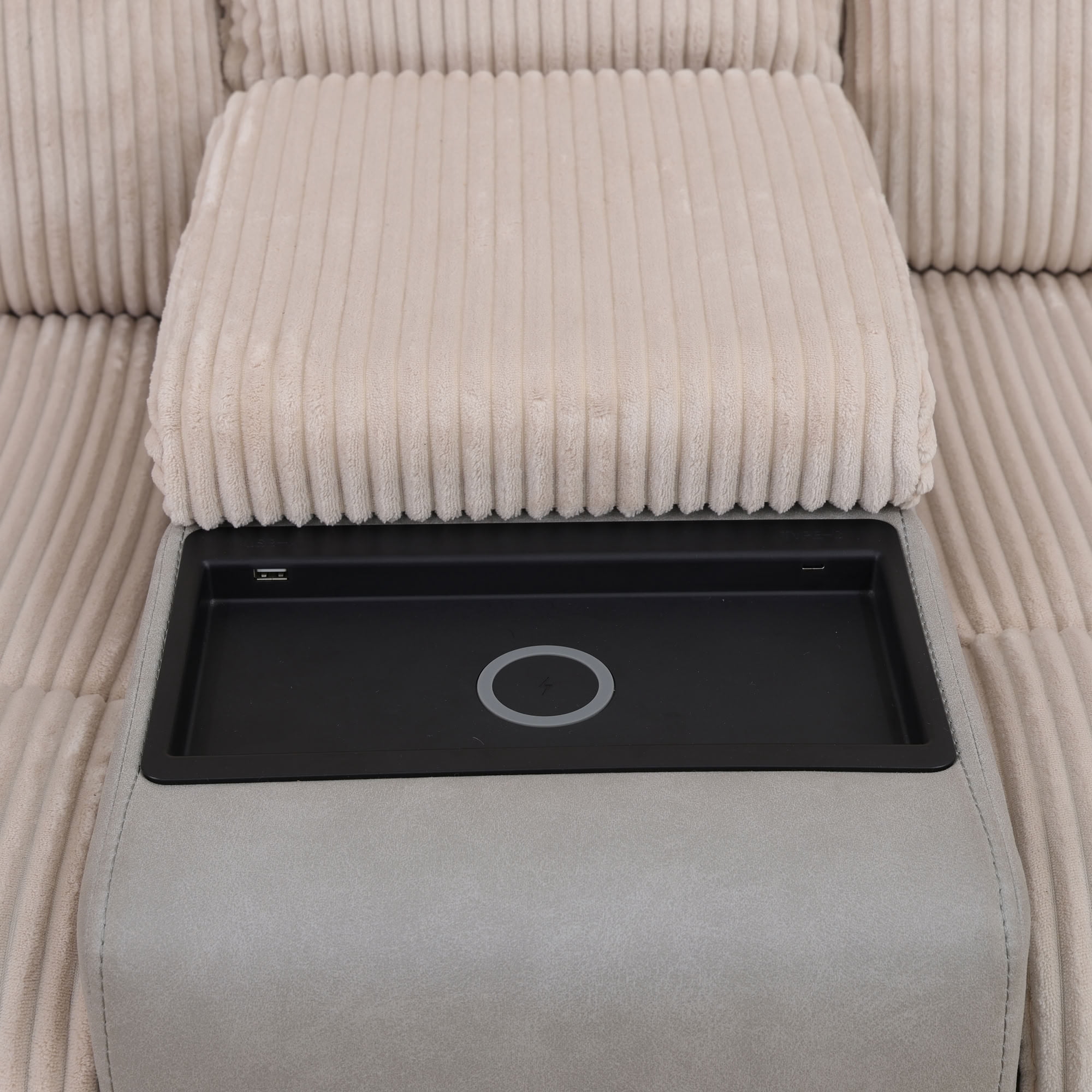 MAYEERTY Oversized Power Recliner Sectional Sofa, L-Shape Corner Couch with Wireless Charging, USB Port, Cup Holders & LED, for Living Room, Home Theater