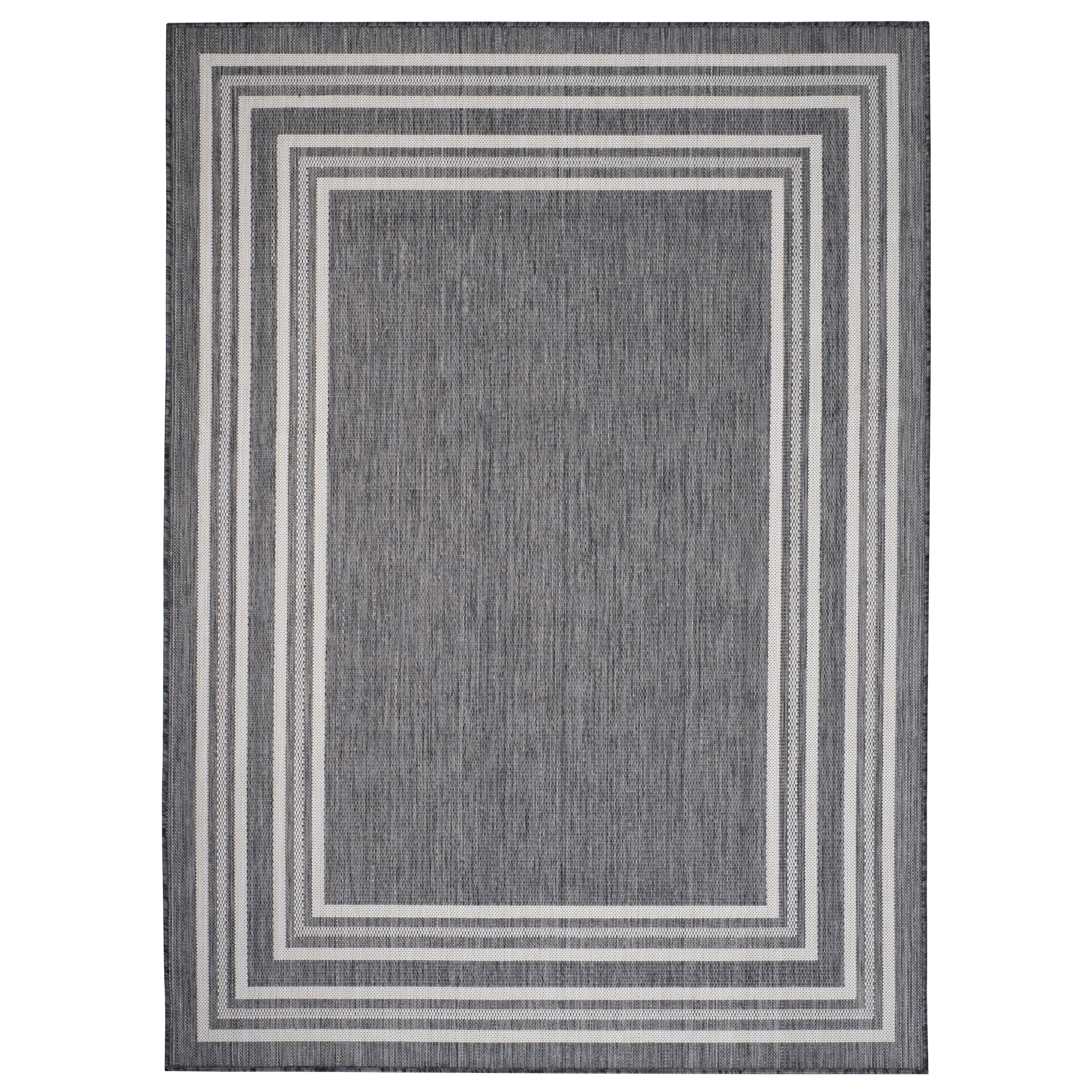 LR Home Kilimanjaro Border Indoor Outdoor Area Rug, Gray, 5' 3' x 7'