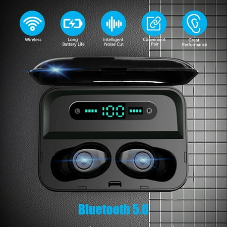 EEEKit 2019 Newest TWS Wireless Bluetooth Earbuds 5.0, Breathing Light Digital Display, 8D Surround Stereo Mini Invisible Dual Mic Headphones Fit for iPhone Samsung (Best Stock Widget Android 2019)