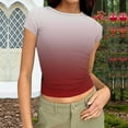 thumbnail image 2 of Olyvenn Womens Basic T Shirts 2026 Summer Crop Tops Short Sleeve Slim Fit Casual Tee Cute Crewneck Y2k Ribbed Striped T-Shirt Watermelon Red XXL, 2 of 6