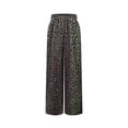 thumbnail image 3 of Women Leopard Print Elastic High Waist White Side Piping Loose Wide Leg Streetwear Long Pants Dark Brown S, 3 of 10