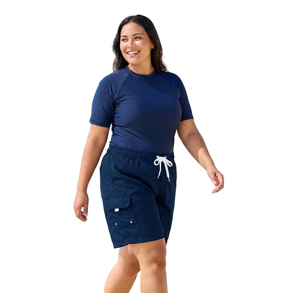 Adoretex Women’s Plus Size Quick Dry Swim Board Shorts, 8” Inseam Polyester Light Weight Swim Shorts - FB007P - Navy - 5X