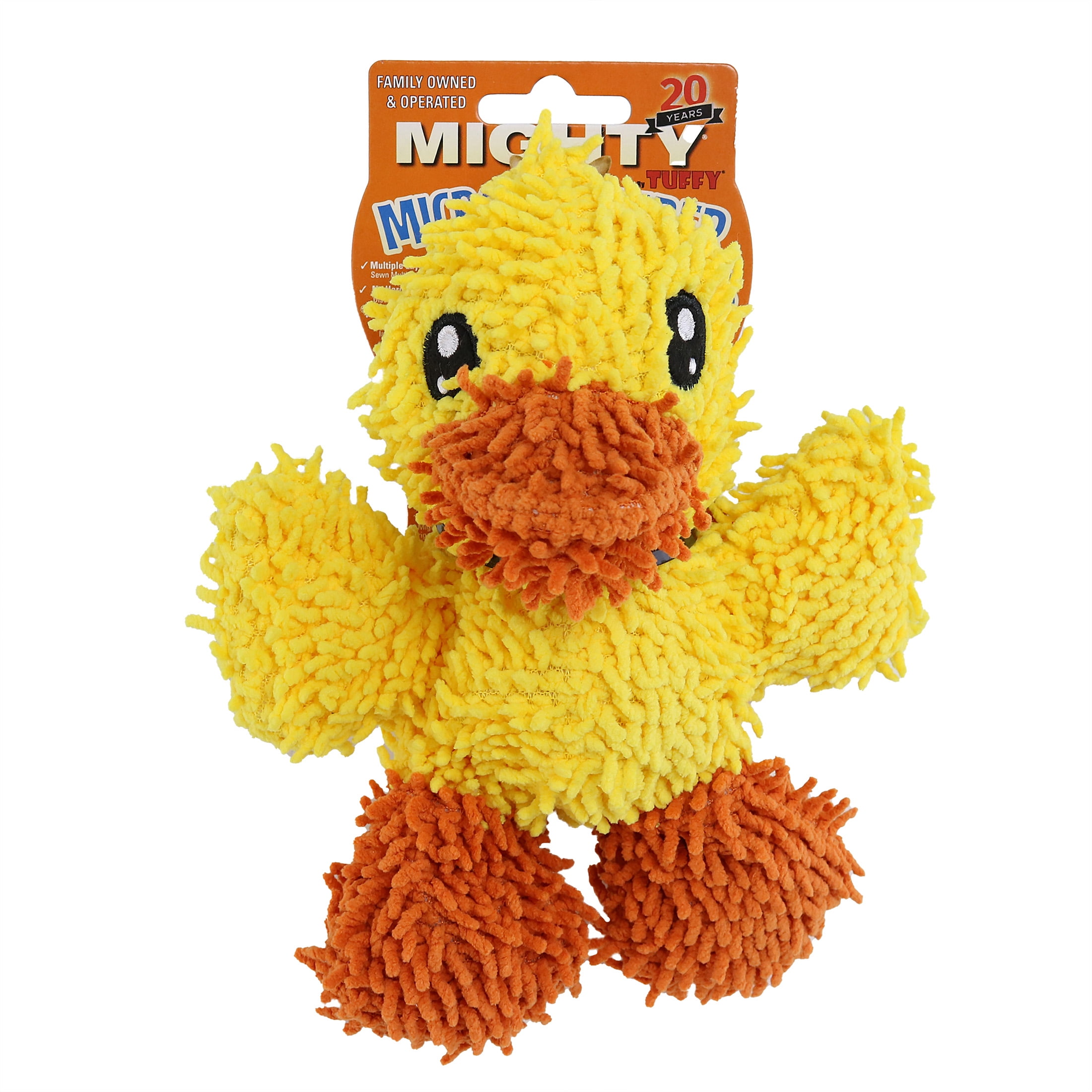 Mighty Jr Microfiber Ball Duck and Monster Durable Plush Squeaky Dog Toy, 2 Pack