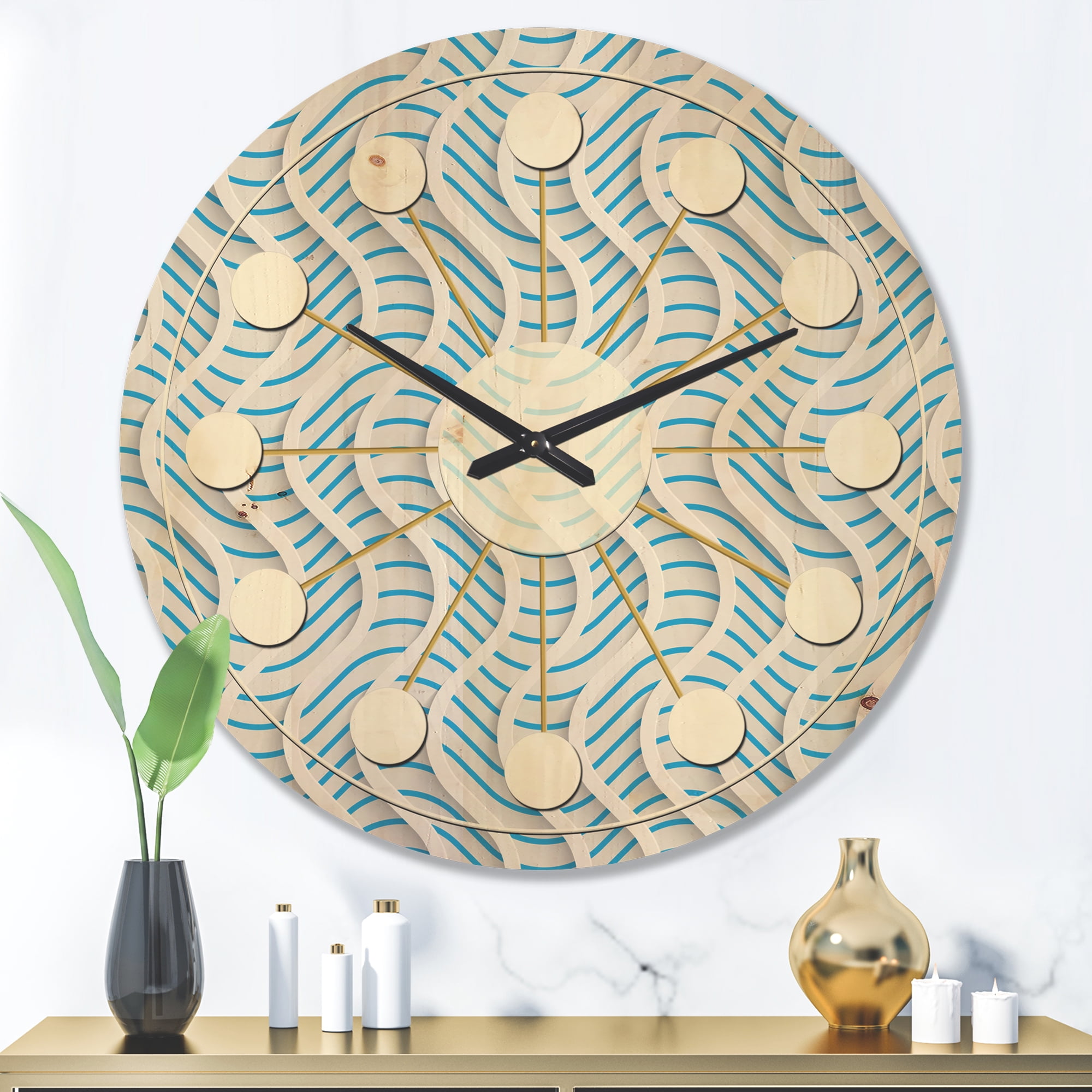Designart '3D Light Blue and White Pattern II' Mid-Century Modern Wood Wall Clock