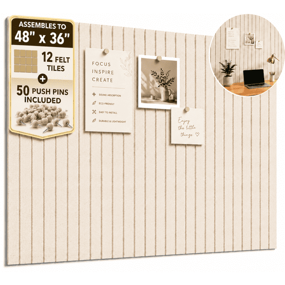 Large Felt Bulletin Board 48 x 36 in, Cork Board Alternative Wall Pin Board, 12-Pack Felt Boards for Home Office Classroom, Oatmeal