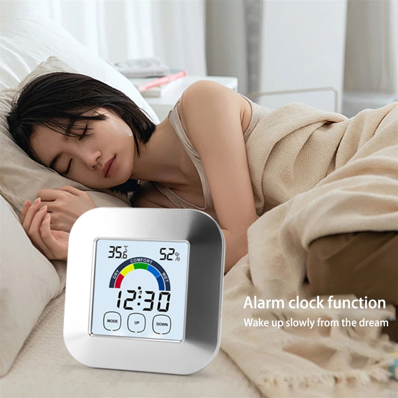 LCD Digital Temperature and Humidity Meter Wireless Temperature and Humidity Monitor Touch Electronic Weather Clock Backlight ,High Precision