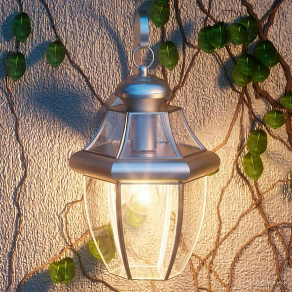 Urban Ambiance Luxury Colonial Outdoor Wall Light, Medium Size: 14"H x 8"W, with Tudor Style Elements, Versatile Design, Classy Aged Silver Finish and Beveled Glass, UQL1143