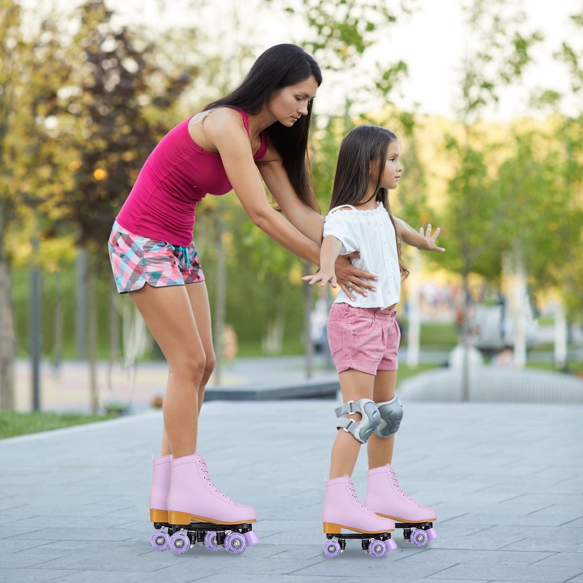 EONROACOO Teen Kids Roller Skates, Flashing Wheels Double-Row Quad Skates for Girls Boys(Purple, Youth 3)