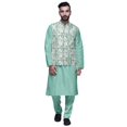 thumbnail image 1 of Atasi Mandarin Collar Traditional Solid Kurta Pajama With Printed Jacket Set, 1 of 3