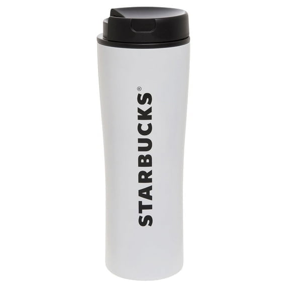 Starbucks 16 Oz White Steel Vacuum Coffee Tumbler With Black