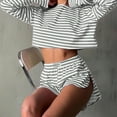 thumbnail image 2 of Spring and Summer New Style Comfortable and Fashionable Striped Long-Sleeved Flared Shorts Sleeping Suit for Ladies, 2 of 4