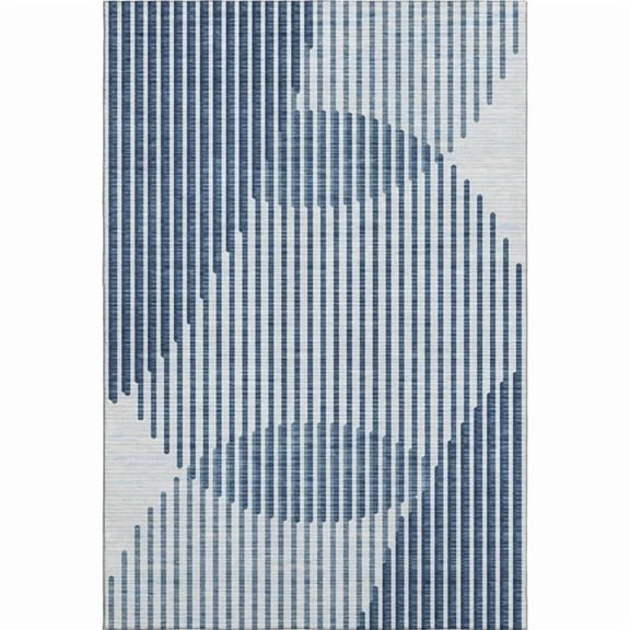 HomeRoots 678774 5 x 8 ft. Blue & Ivory Geometric Transitional Washable Machine Made Rectangle Area Rug with UV Protection
