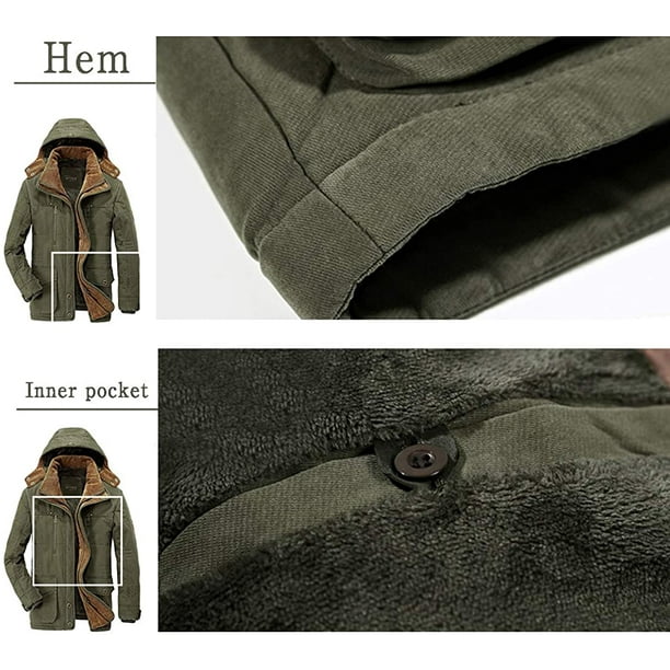 Men's Winter Coat Warm Parka Jackets Faux Fur Lined Outdoor Coat with  Removable Hooded 
