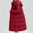 thumbnail image 4 of Wdfiry Long Coat for Women Solid Color Casual Cotton Thick Winter Slim Down Jacket Coat Plus Size Hooded with Pockets Overcoat Clothes, 4 of 7