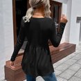 thumbnail image 3 of Color Puro Cuello En V Manga Larga Tops Mujer Moda Elegante Suelta Casual Volantes Dobladillo Camiseta para Citas Negro XL, 3 of 6