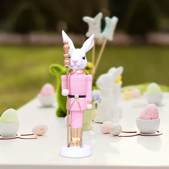 Easter Bunny Nutcracker Decoration,Easter Resin Bunny Figurine with Scepter Tabletop Spring Decoration