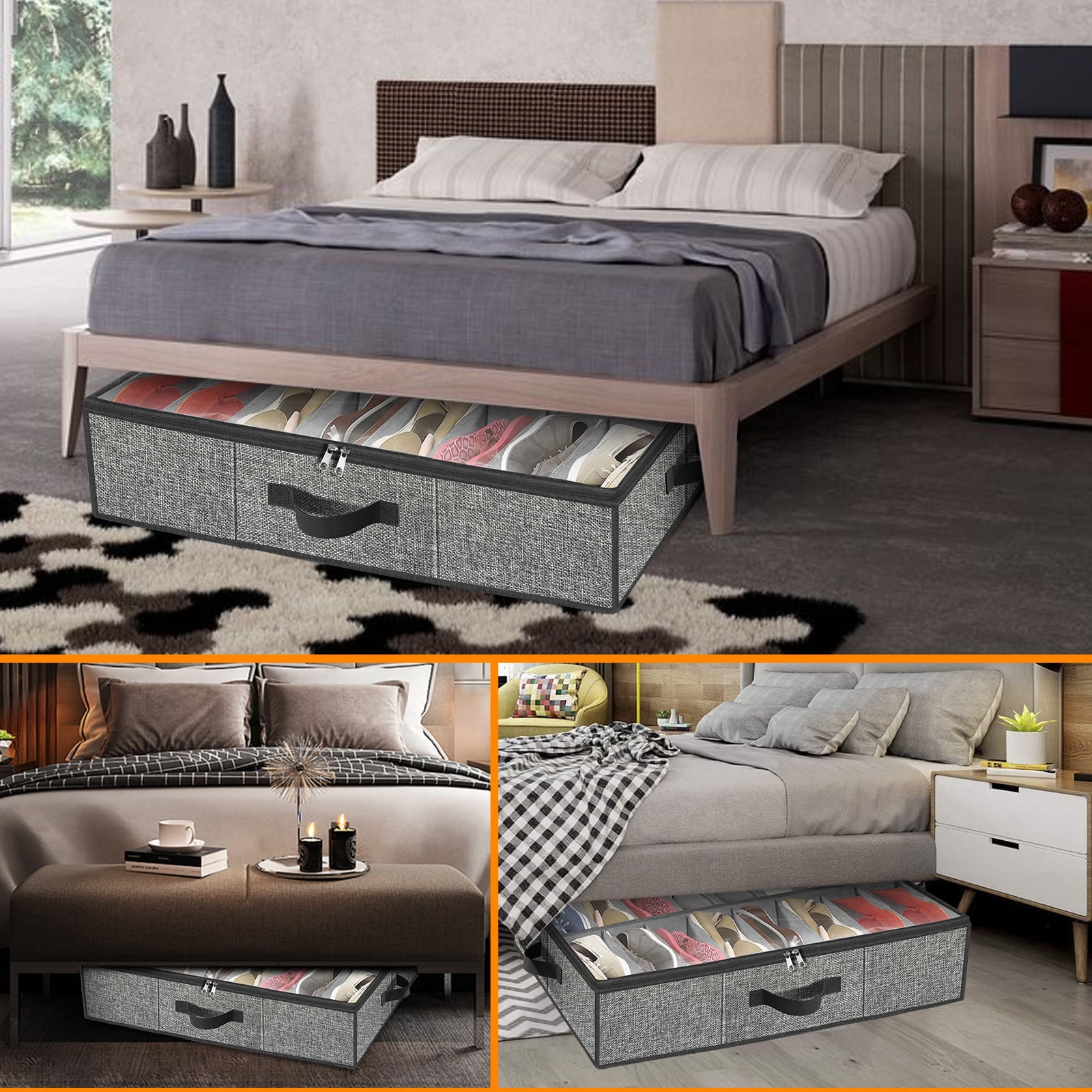 Homyfort Shoe Storage Organizer Under Bed, 2 Pack Fits 32 Pairs, Extra Large Shoe Container, Breathable Fabric Underbed Storage for Sneakers, Slippers, Closet, Grey